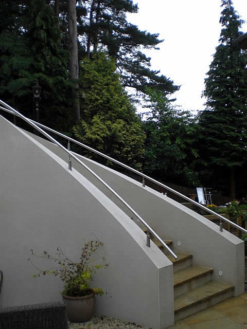 steel railings with helix curve closeup of curve